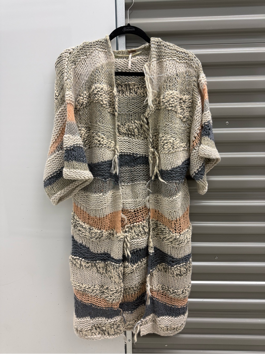 Free People Open-Front Cardigan Sweater - Beige Stripe